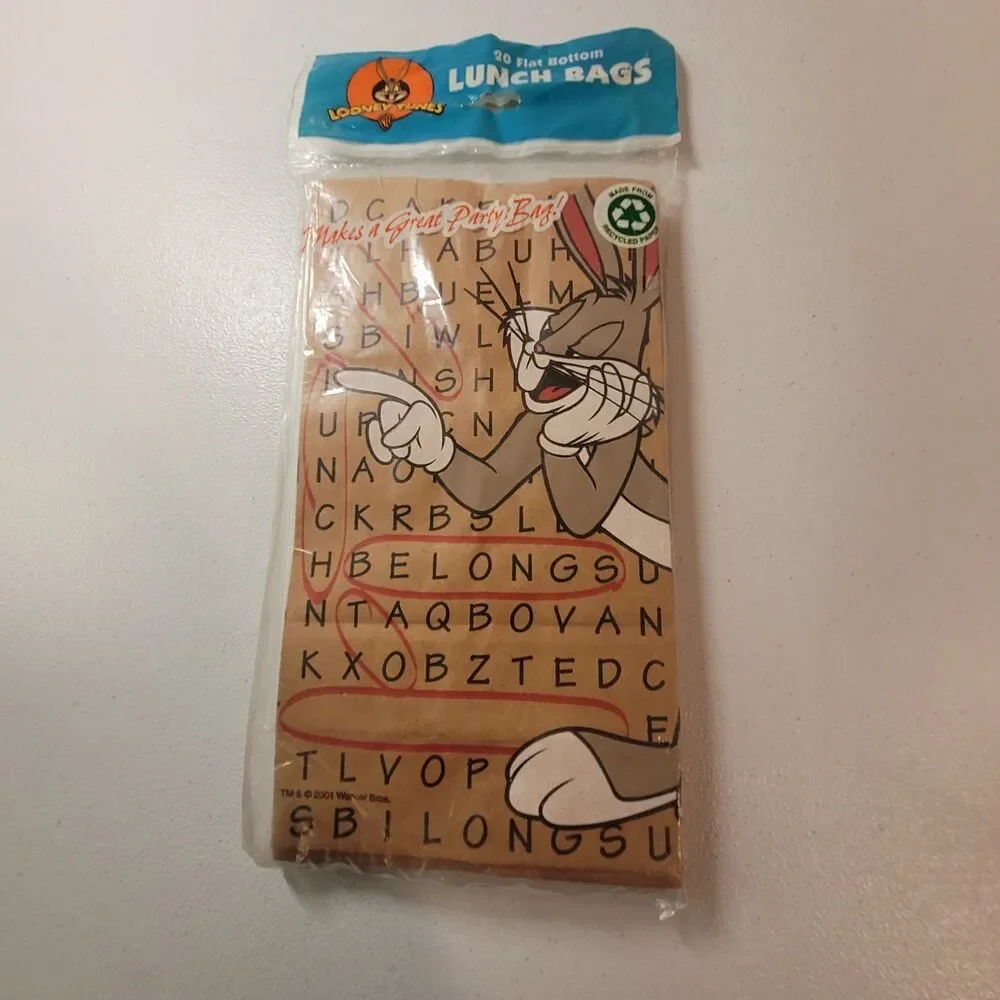 Vintage 2001 Bugs Bunny Looney Tunes Brown Paper Lunch Bags – Pack of 20
